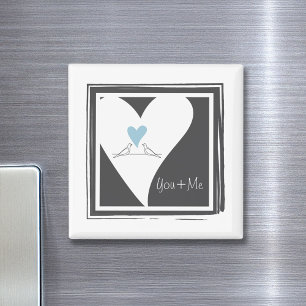 Personalised Love Birds Light Blue Heart Magnet