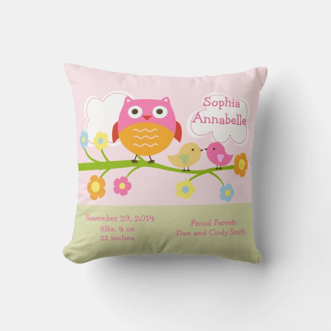 Personalised "Love Birds & Owl with dots" Pillow (Front)