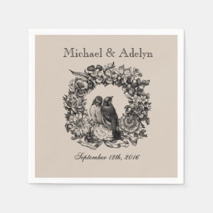 Personalised Love Birds Wreath Wedding Napkins