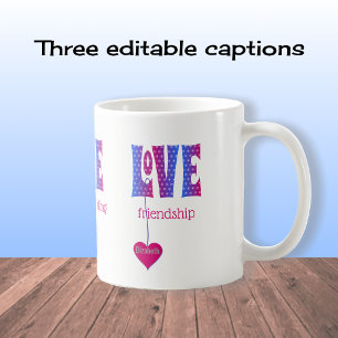 Personalised LOVE blue pink typography Coffee Mug