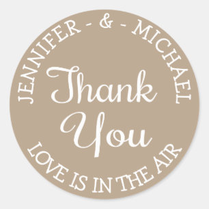 Personalised Love Brown Tan and White Wedding Classic Round Sticker
