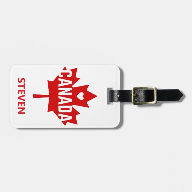Personalised Love Canada flag Heart Leaf Luggage Tag (Front Horizontal)