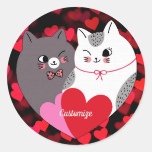 Personalised Love Cats Classic Round Sticker