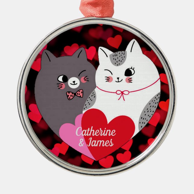 Personalised Love Cats Metal Tree Decoration (Front)