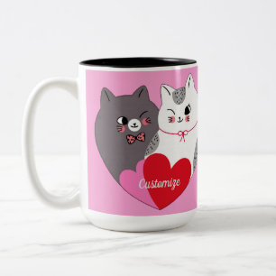 Personalised Love Cats Pink Two-Tone Coffee Mug