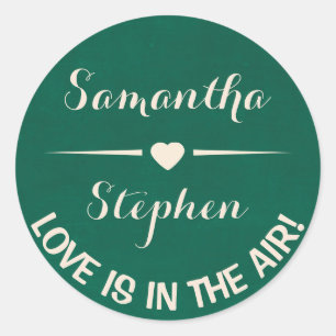 Personalised Love Green & White Chalkboard Wedding Classic Round Sticker