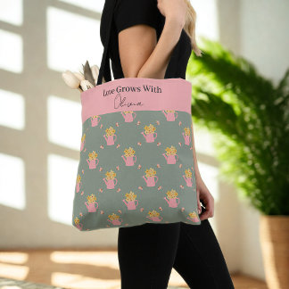 Personalised Love Grows With You Floral Tote Bag