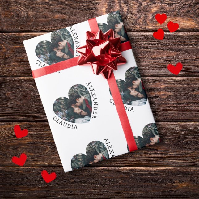 Personalised Love heart photo and 2 custom names Wrapping Paper (Creator Uploaded)