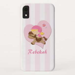 Personalised Love Horseriding Pink Stripes iPhone XR Case