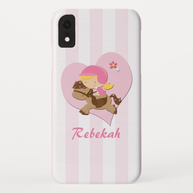 Personalised Love Horseriding Pink Stripes Case-Mate iPhone Case (Back)