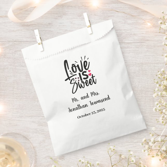 Personalised Love Is Sweet Wedding Favour Bags (Clipped)