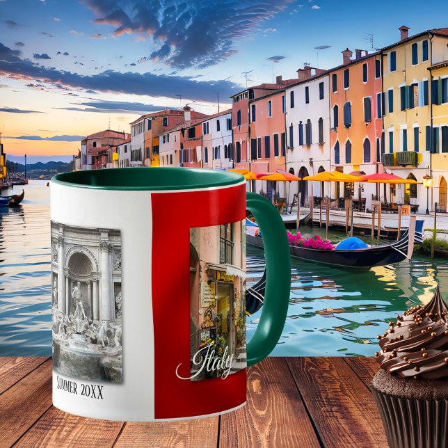 Personalised Love Italy Flag Photo Mug (Photo mug featuring your own favorite photos framed by an image of the Italian flag)