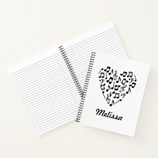 Personalised Love Music Heart Large Notebook (Inside)