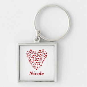 Personalised Love Music Red Heart Music Notes Name Key Ring