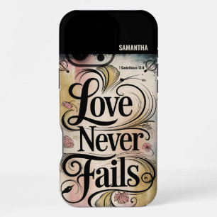 Personalised Love Never Fails Vintage Christian iPhone 16 Pro Max Case