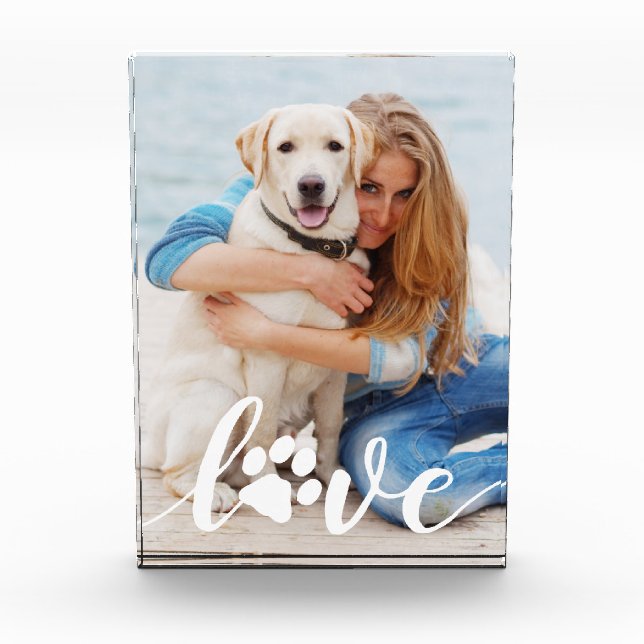Personalised Love Paw Print Custom Dog Photo Block (Front)