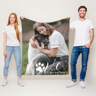 Personalised Love Paw, Print Dog Lover Photo Fleece Blanket