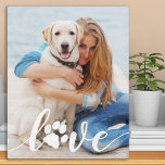 Personalised Love Paw Print Dog Lover Photo Plaque<br><div class="desc">LOVE! Celebrate your best friend with a custom unique dog photo plaque and keepsake. Surprise your favourite dog lover, whether is a birthday, Mother's day, valentines day, or Christmas with this cute dog love photo plaque. This Love with paw print design photo dog plaque is the perfect gift for yourself,...</div>