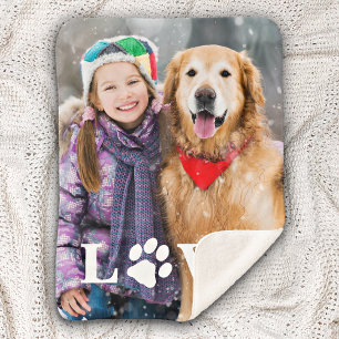 Personalised Love Paw Print Dog Lover Photo Sherpa Blanket