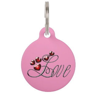 Personalised Love - Red Gem Hearts Pet Tag