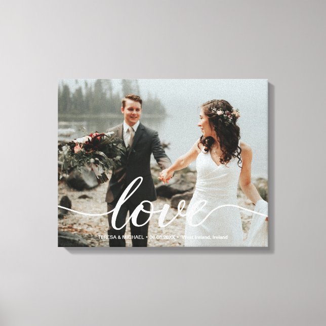 Personalised Love Script Wedding Photo Canvas Print (Front)