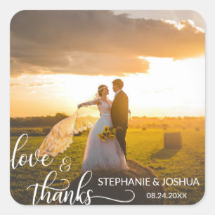 Personalised LOVE & THANKS White Script PHOTO Square Sticker