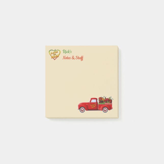 Personalised Love the Heat Little Red Truck Post-it Notes (Front)