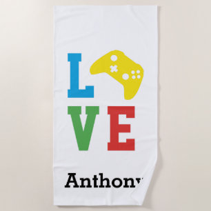 Personalised LOVE Video Game Controller Beach Towel