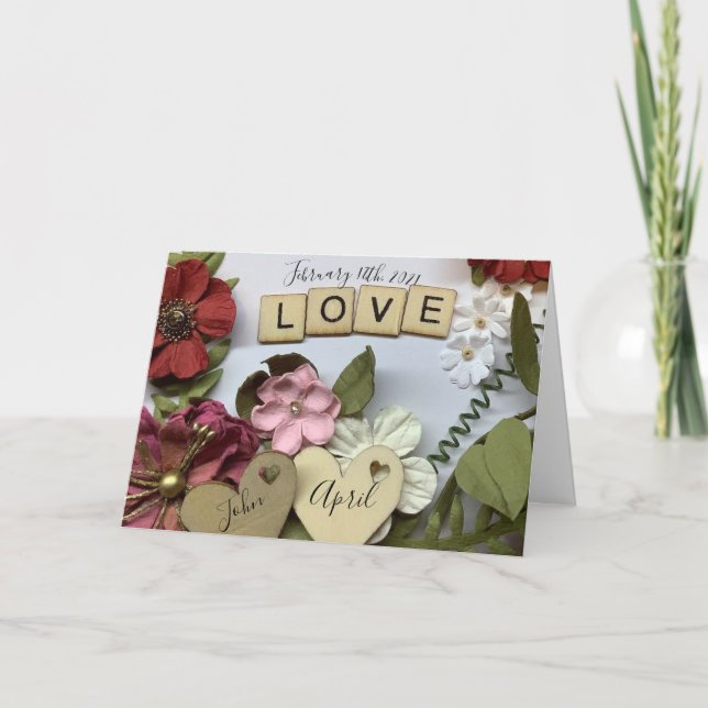 Personalised LOVE Wedding Date & Names Floral Card (Front)