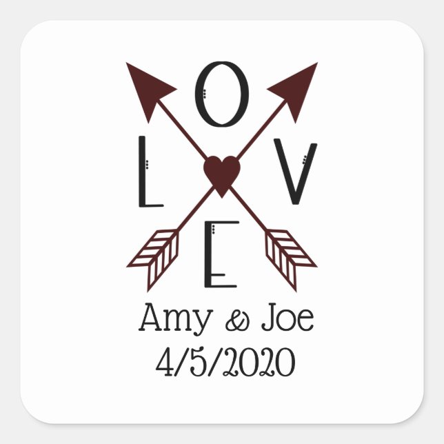Personalised Love with Arrows Red and Black Square Sticker (Front)