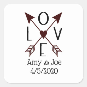 Personalised Love with Arrows Red and Black Square Sticker