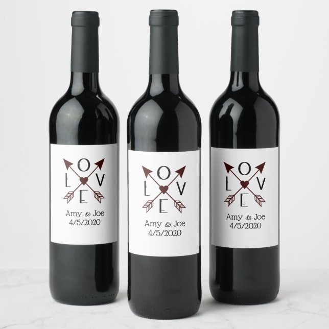 Personalised Love with Arrows Red and Black Wine Label (Bottles)