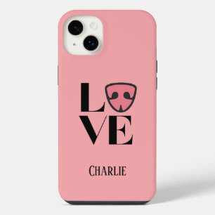 Personalised Love with cute Dog’s nose, pink iPhone 14 Plus Case