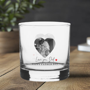 Personalised Love You Dad Photo Heart Gift Whiskey Glass