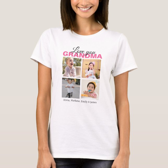Personalised Love You Grandma 4 Photo Collage T-Shirt (Front)