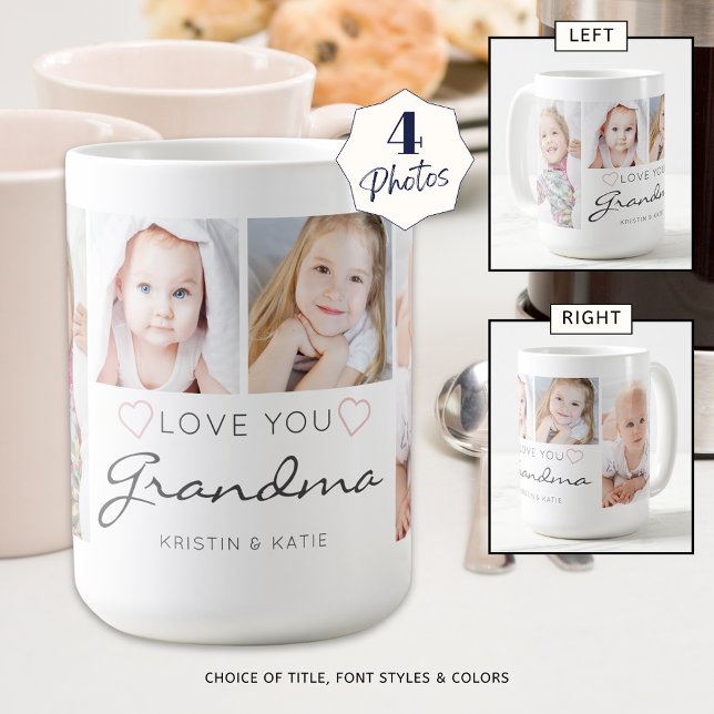 Personalised LOVE YOU GRANDMA 4 Photo Script Coffee Mug (Creator Uploaded)