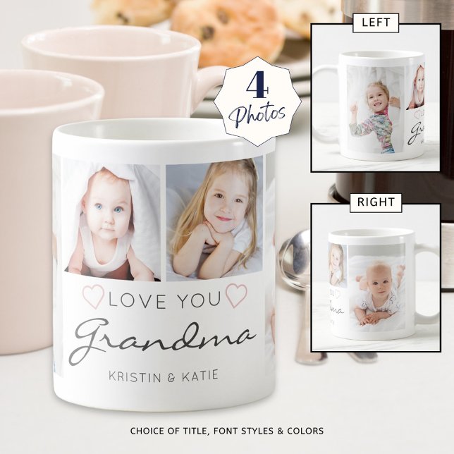 Personalised LOVE YOU GRANDMA Handwritten 4 Photo Coffee Mug (Creator Uploaded)