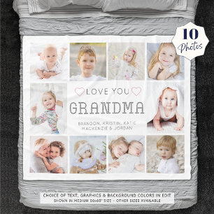 Personalised Love You Grandma Hearts 10 Photo Fleece Blanket