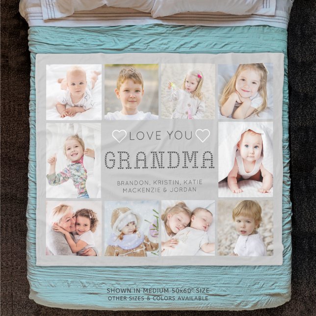 Personalised Love You Grandma Hearts 10 Photo Fleece Blanket (Creator Uploaded)