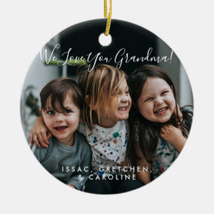 Personalised Love You Grandma Photo Handwritten  Ceramic Tree Decoration