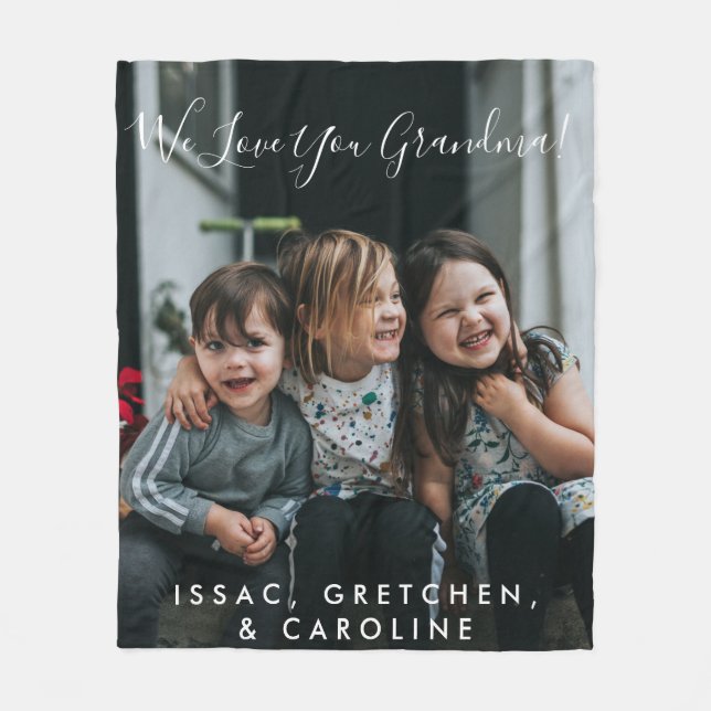 Personalised Love You Grandma Photo Handwritten Fleece Blanket (Front)