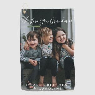 Personalised Love You Grandma Photo Handwritten Golf Towel