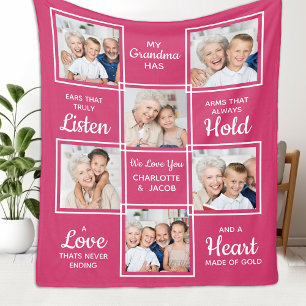 Personalised Love You Grandma Unique Photo Collage Fleece Blanket
