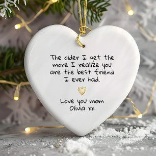 Personalised Love You Mum Gold Heart Best Friend Ceramic Tree Decoration