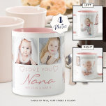 Personalised LOVE YOU NANA 4 Photo Pink Mug<br><div class="desc">Create a keepsake photo mug for a grandmother featuring 4 pictures and titled LOVE YOU NANA in modern handwritten script accented with hearts with her grandchild's or grandchildren's names or your custom message. All text and colours can be changed. Makes a meaningful keepsake for a Grandma for her birthday, a...</div>