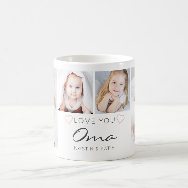 Personalised LOVE YOU OMA Handwritten 4 Photo Coffee Mug (Center)