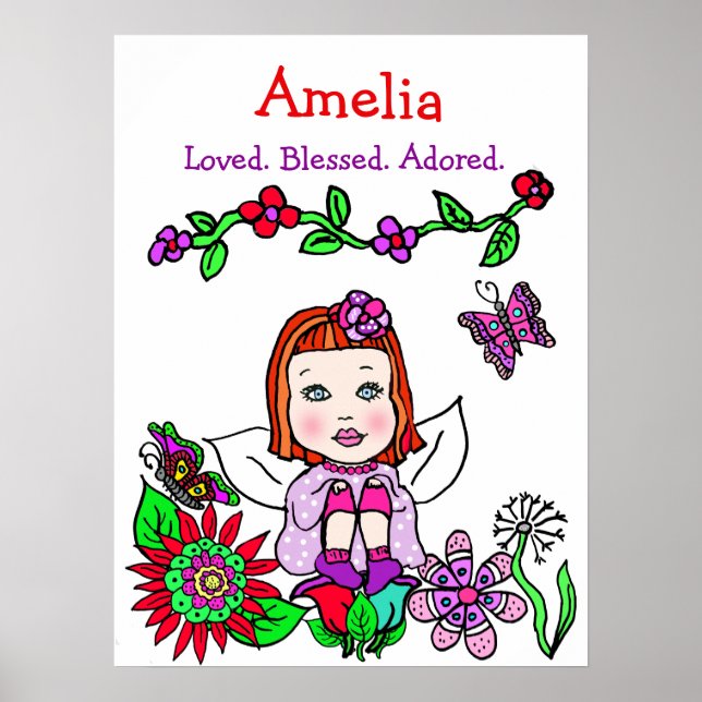 Personalised Loved, Blessed and Adored Fairy Poster (Front)