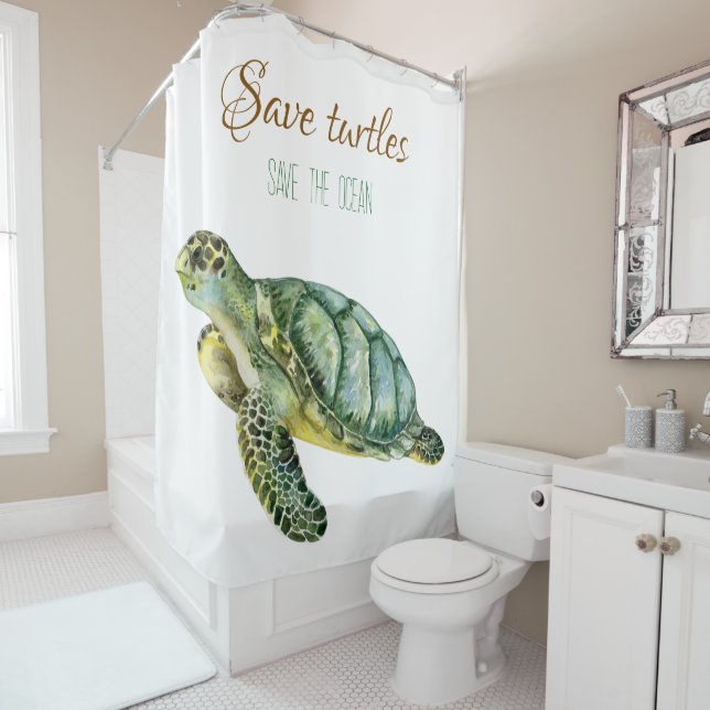 Personalised lovely cute turtle Nautical  Shower Curtain (In Situ)