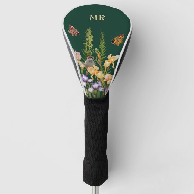 Personalised Lovely Irises, Birds Butterflies Golf Head Cover (Front)