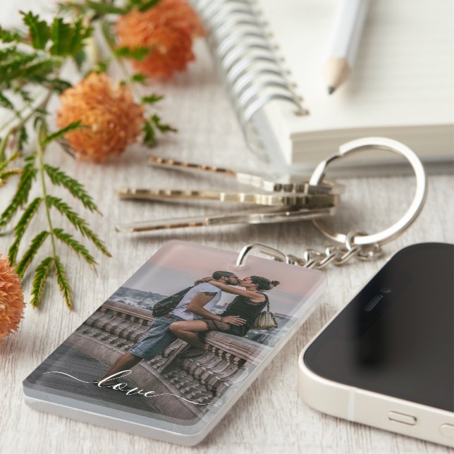 Personalised Lovers Couple Photo Key Ring (Front Right)